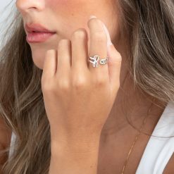 Alternative view of Bague Ouverte avec Initiale et Pierre de Naissance