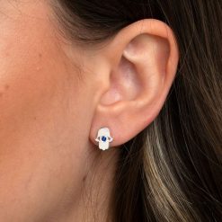 Boucles d’Oreilles Main de Fatma et oeil bleu