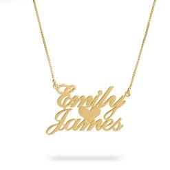 Collier Deux Prénoms avec Cœur en or 14ct