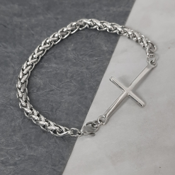 Bracelet Homme avec croix latérale en acier inoxydable