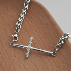 bracelet croix homme avec chaîne torsadéé en acier inoxydable