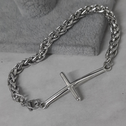 Bracelet Homme avec croix en acier inoxydable