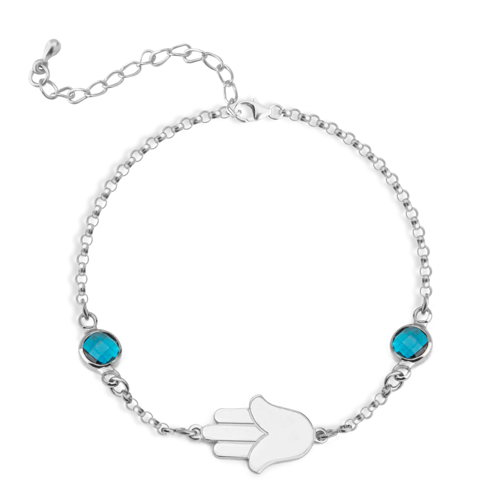 Bracelet Main De Fatma Argent Et Bleu - Fantaisie Pour Femme