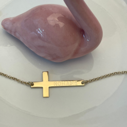 bracelet croix gravée avec chaîne rollo