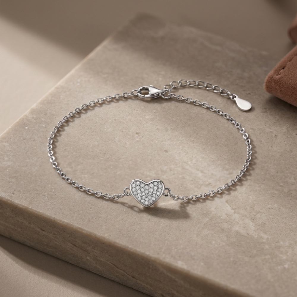 Bracelet Cœur Argent avec Zirconium Bracelet Cœur Argent avec Zirconium