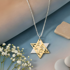 Collier Shema Israel Etoile de David en 2 tons