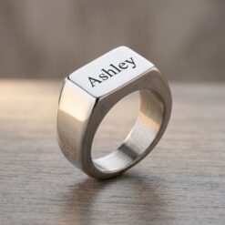Bague Chevalière Personnalisée en acier inoxydable argent