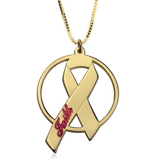 Collier Prénom Ruban Rose Gravé