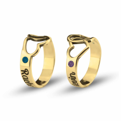 Bague Cœurs avec Prénoms et Pierres de Naissance