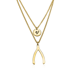 Collier Superposé Wishbone et Initiale