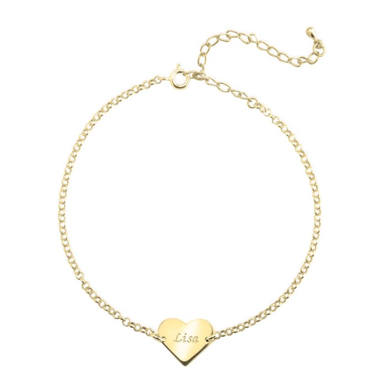Bracelet Prénom Personnalisé Couple Double Cœur Gravé - Argent 925, Or Ou Or Rose - Avec Pierres De Naissance