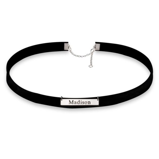Collier Choker Velours Noir avec Barre Prénom
