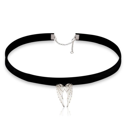 Collier Choker Velours Noir avec Ailes d'Ange