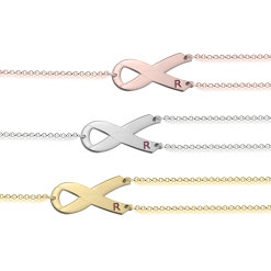 Bracelet Ruban Rose avec Initiale