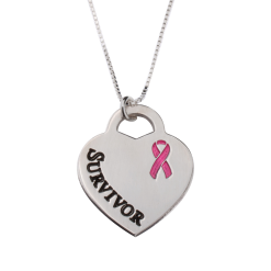 Collier Cœur Ruban Rose Gravé Survivor