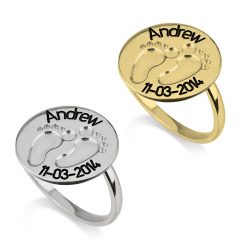 Bague gravée Pieds de Bébé