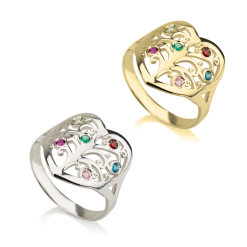 Bague Cœur avec Arbre de Vie et Cristaux