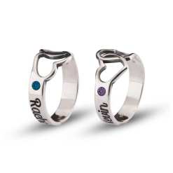 Bague Cœurs avec Prénoms et Pierres de Naissance