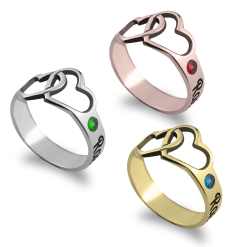 Bague Cœurs avec Prénoms et Pierres de Naissance