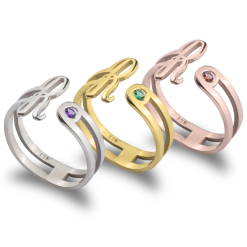 Bague Ouverte avec Initiale et Pierre de Naissance