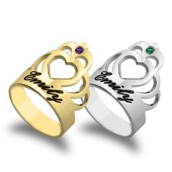 Bague Couronne avec Prénom et Pierre de Naissance