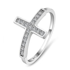 Bague Croix Latérale avec Zirconium