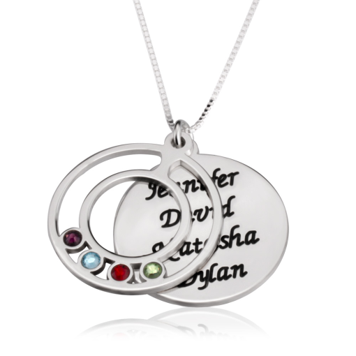 Collier Double Médaillons Gravé avec Pierres de Naissance