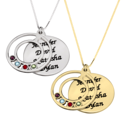 Collier Double Disc Gravé avec Pierres de Naissance