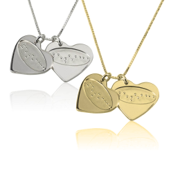Collier d'Amour 2 Cœurs Gravure Braille