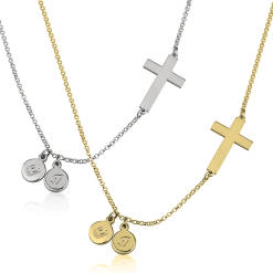 Collier Croix Latérale avec Initiales