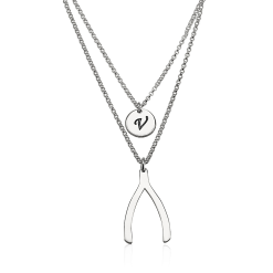 Collier Superposé Wishbone et Initiale