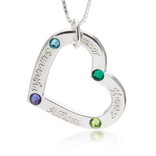Collier Cœur Maman Gravé avec Pierres de Naissance