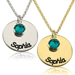 Collier Prénom Disc avec Pierre de Naissance
