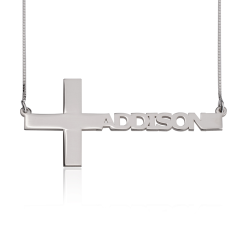 Collier Croix Horizontale avec Prénom Découpé