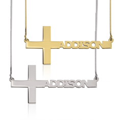 Collier Croix Horizontale avec Prénom Découpé
