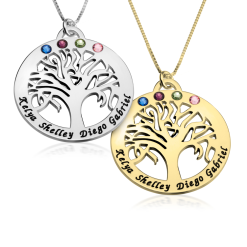 Collier Arbre de Vie avec Prénoms et Cristaux