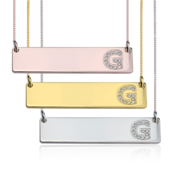 Collier Barre Initiale avec Zirconium