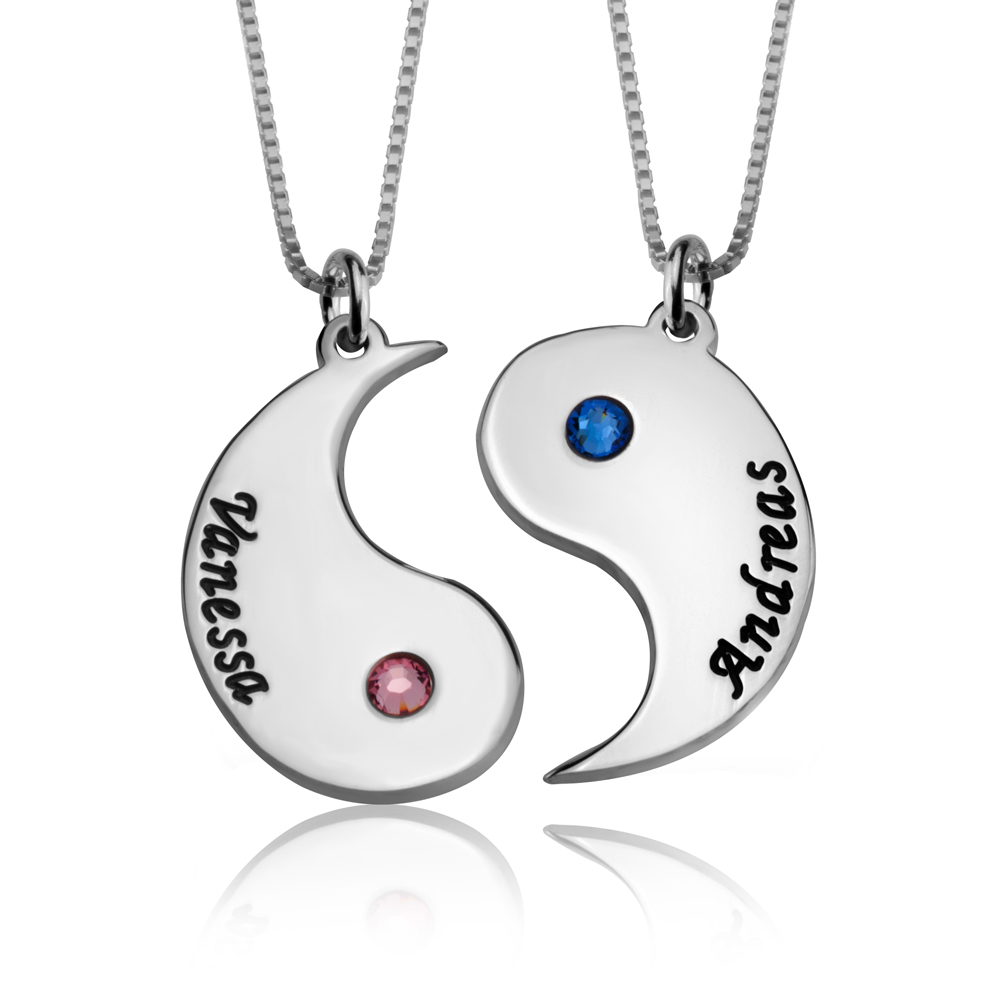 Colliers Yin et Yang Gravés avec Pierres de Naissance
