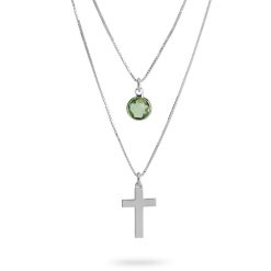 Collier Superposé avec Croix et Pierre de Naissance