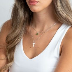Collier Superposé avec Croix et Pierre de Naissance