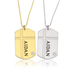 Collier Plaque Militaire avec Croix et Zirconium