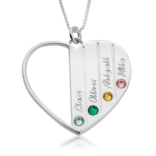 Collier Maman Prénoms Enfants avec Pierres de Naissance