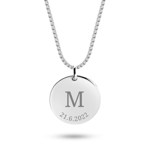 Collier Pendentif Rond avec Initiale et Date