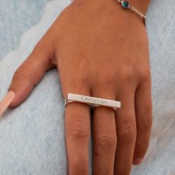 Bague Deux Doigts avec Barre Prénom