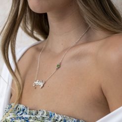 Collier Prénom Rétro avec Pierre de Naissance