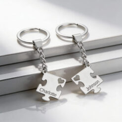 Porte-clés puzzle en argent personnalisable - cadeau Saint Valentin