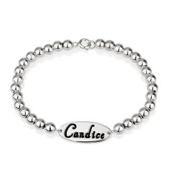 Bracelet Perles Prénom Plaque Ovale