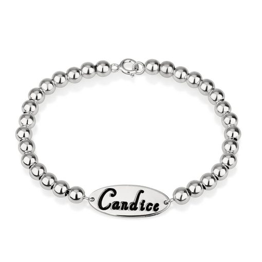 Bracelet Perles et Plaque Prénom Ovale