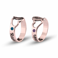 Bague Cœurs avec Prénoms et Pierres de Naissance