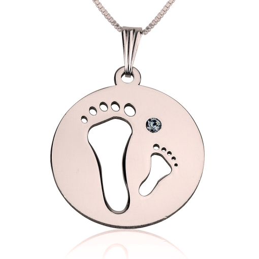 Collier Empreintes Pieds de Bébé avec Pierre de Naissance